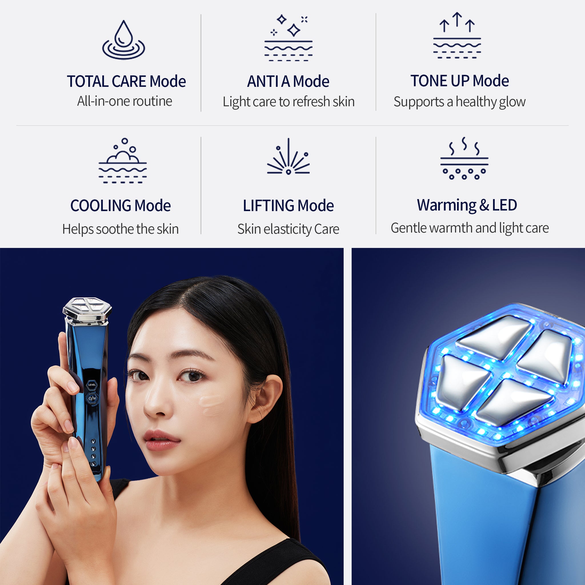 PEARLCARE DEEP-BLUE Beauty Device - Advanced Anti-Aging Facial Massager for At Home Daily Skincare Tool