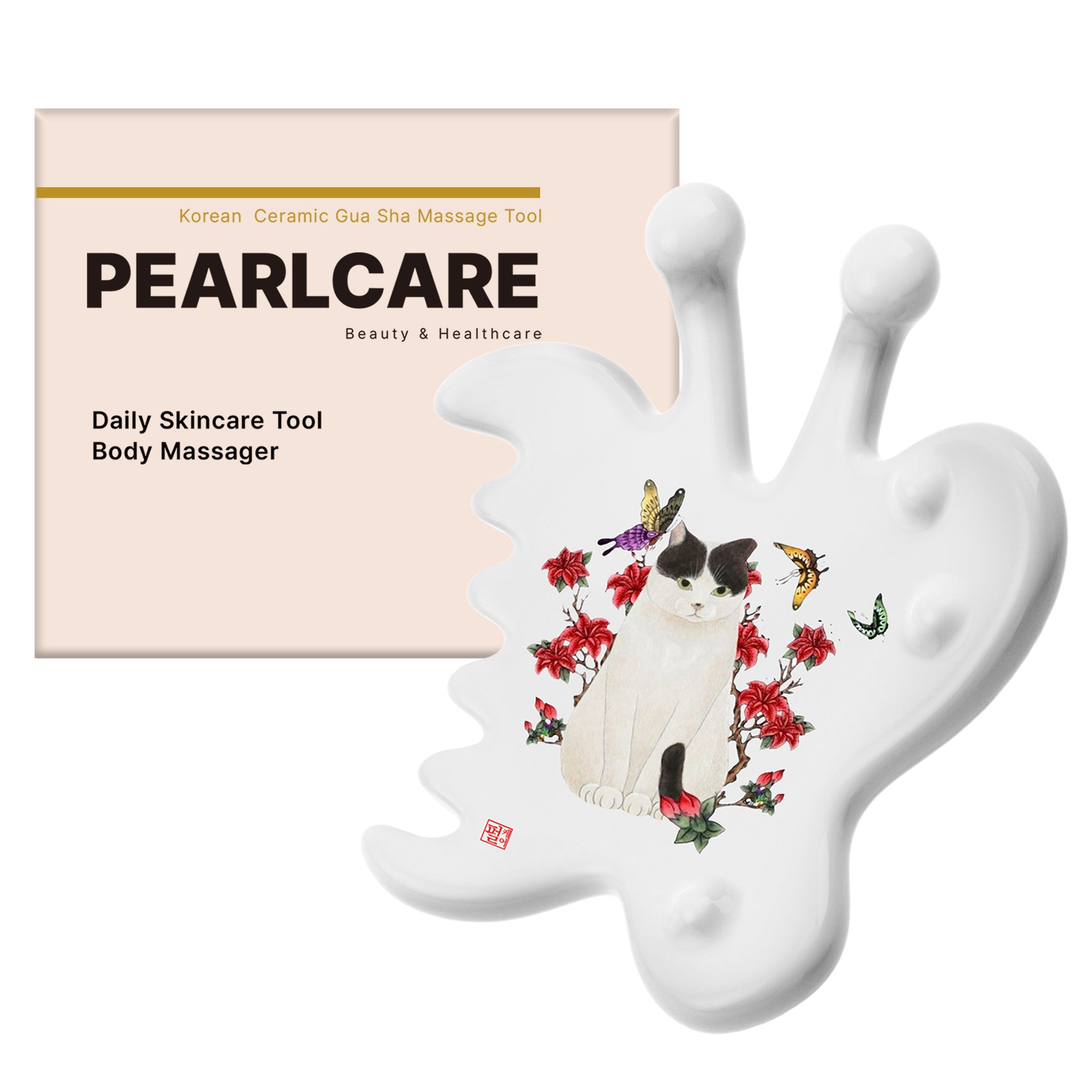 PEARLCARE Korean Ceramic Gua Sha Massage Tool – Facial & Body Self Care Massager _ Cat
